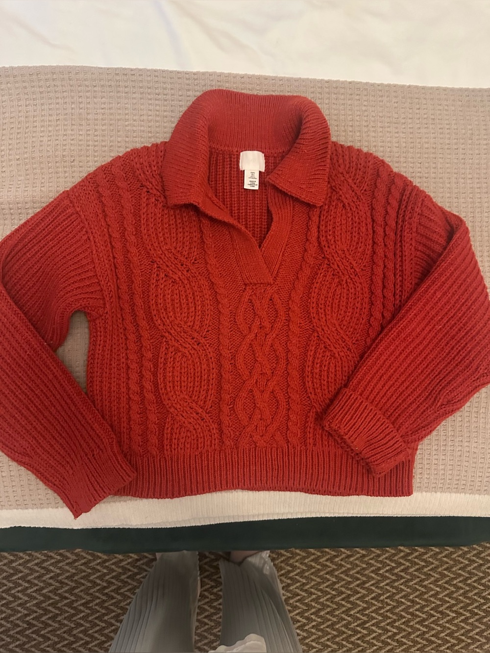 H&M Chunky Cable Knit Polo Sweater - Red